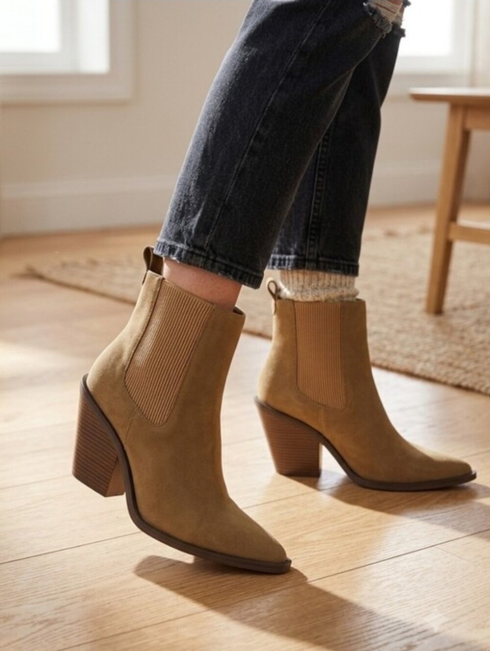 Nordstrom Tan Chelsea Ankle Boots with Stack Heel